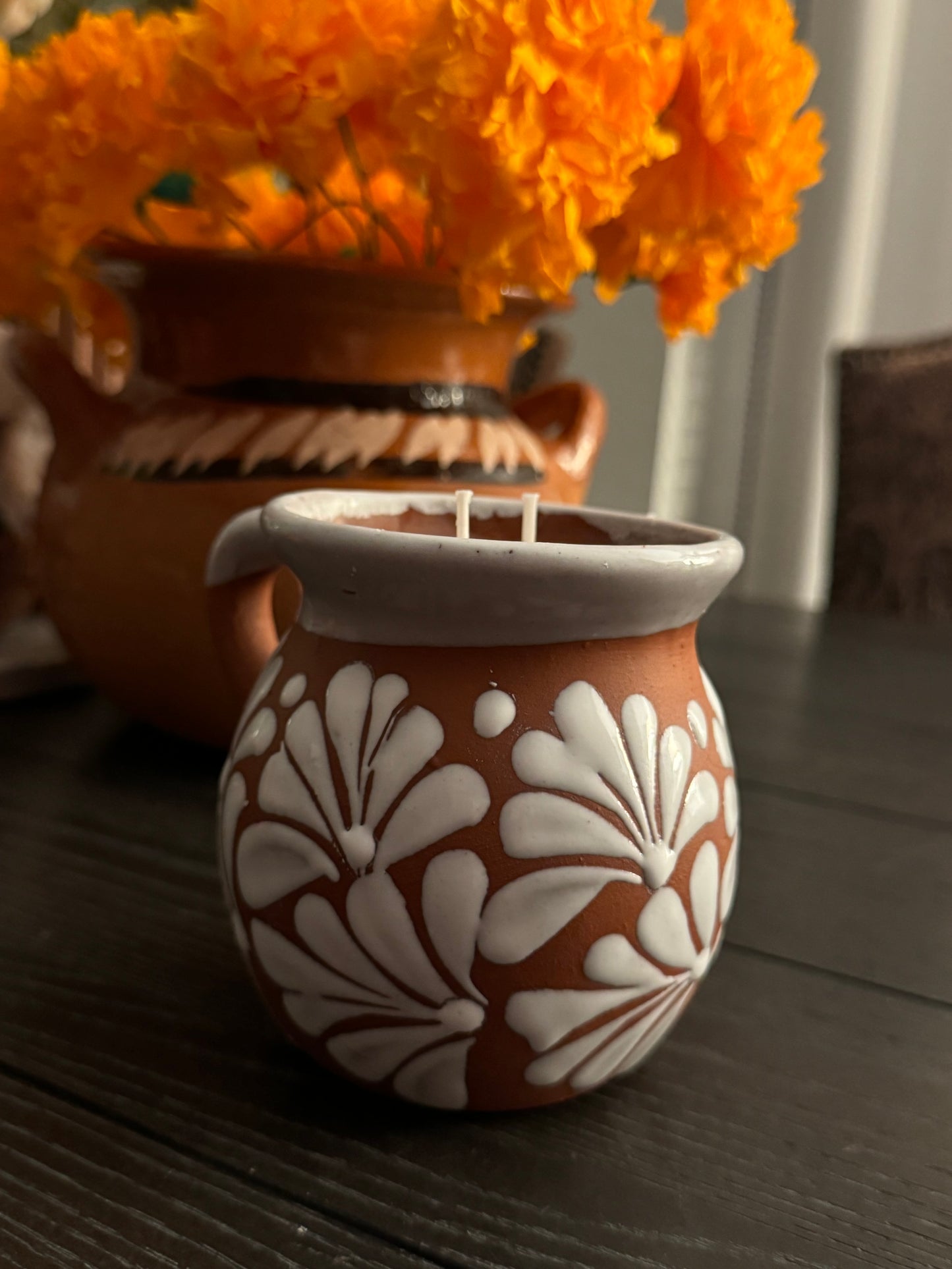 White talavera tazita candle