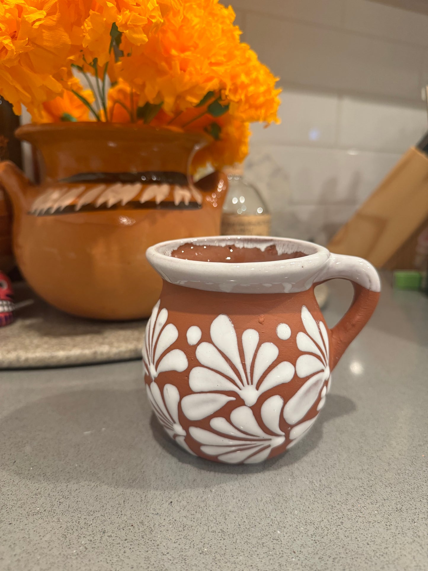 White talavera tazita candle